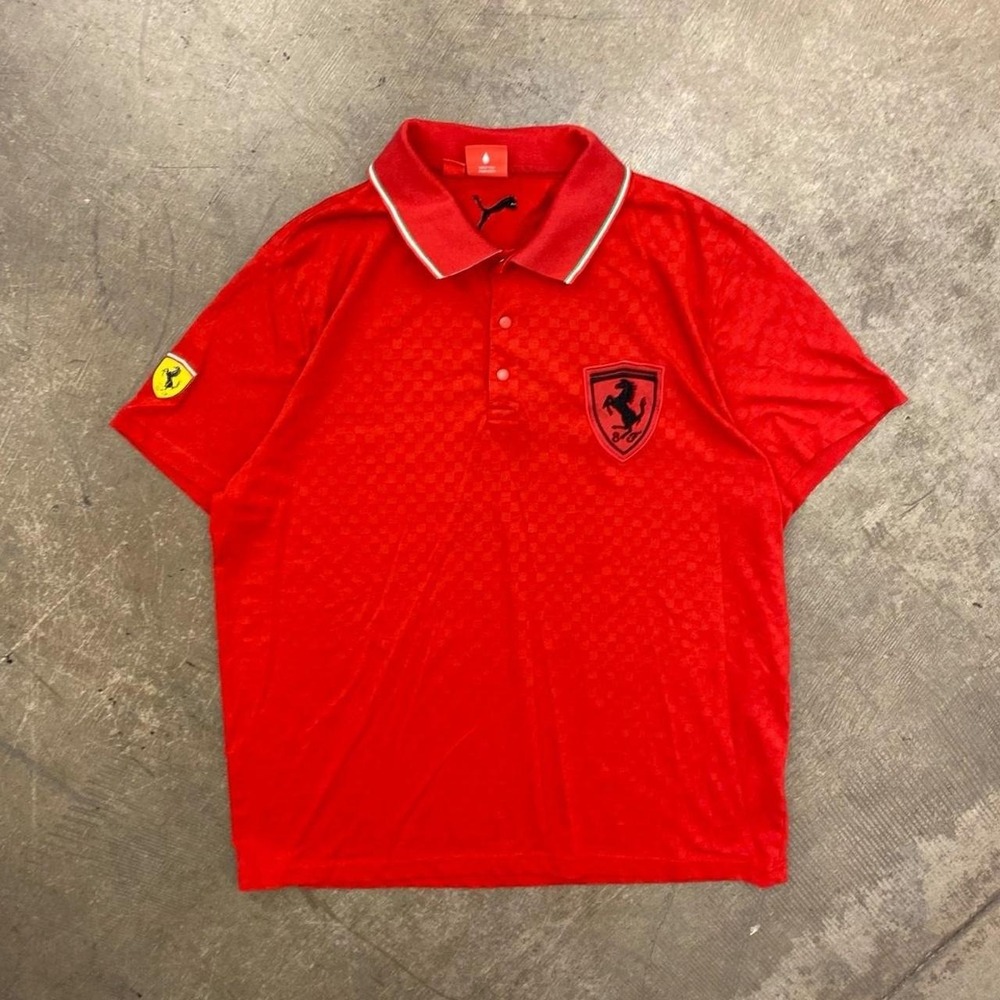 Vintage Scuderia Ferrari F1 Team Y2K Polo Shirt Puma Mens Red Santander Shirt XL
